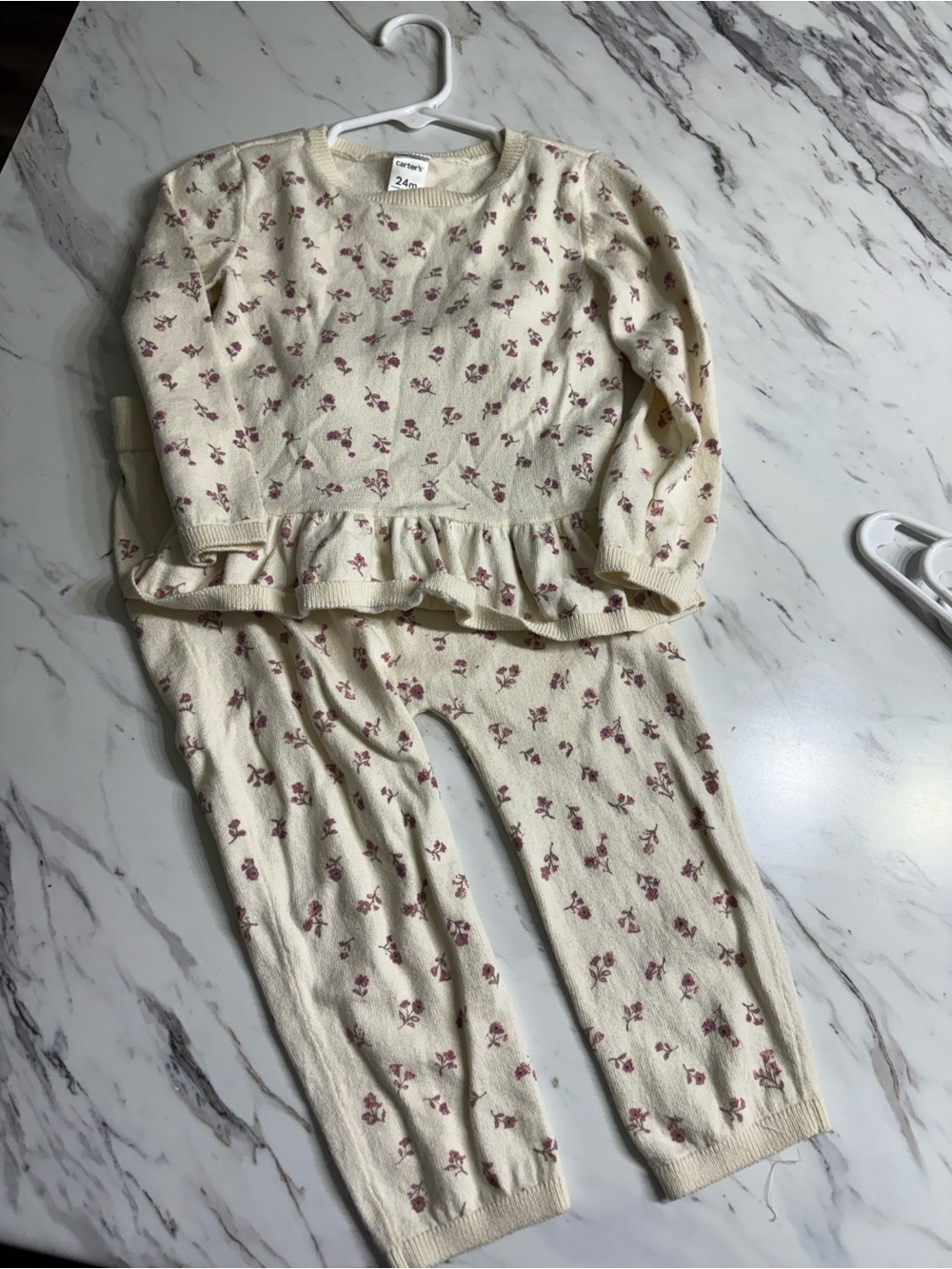 Carter's Cream Knit Floral Two-Piece Set with Pink Flowers